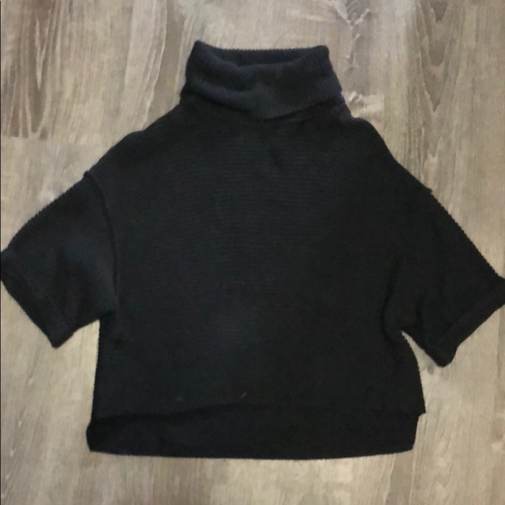 Free People Black Turtle Neck Short Sleeve Sweater